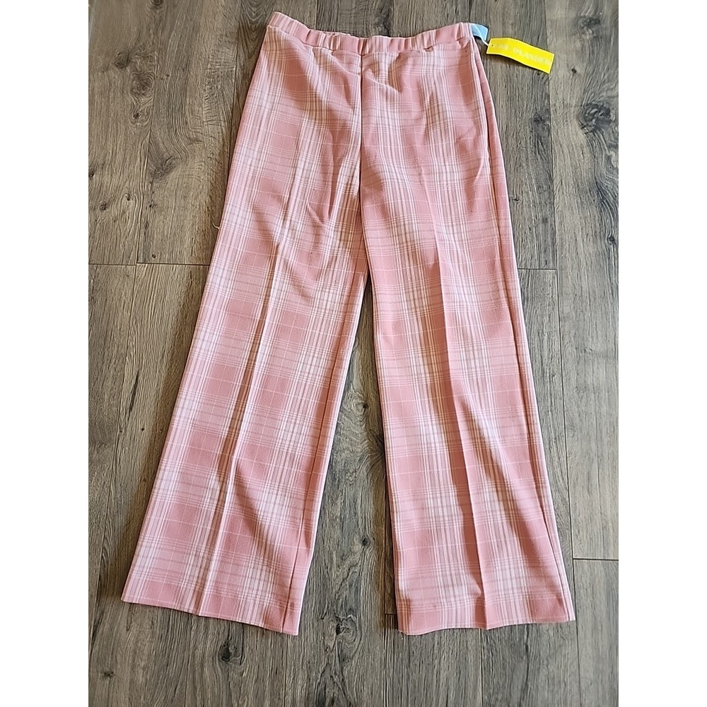 VTG 70s Fire Islander Pants Plaid Mod Print Dusty Rose Pull on Size 16 NWT Hippy
